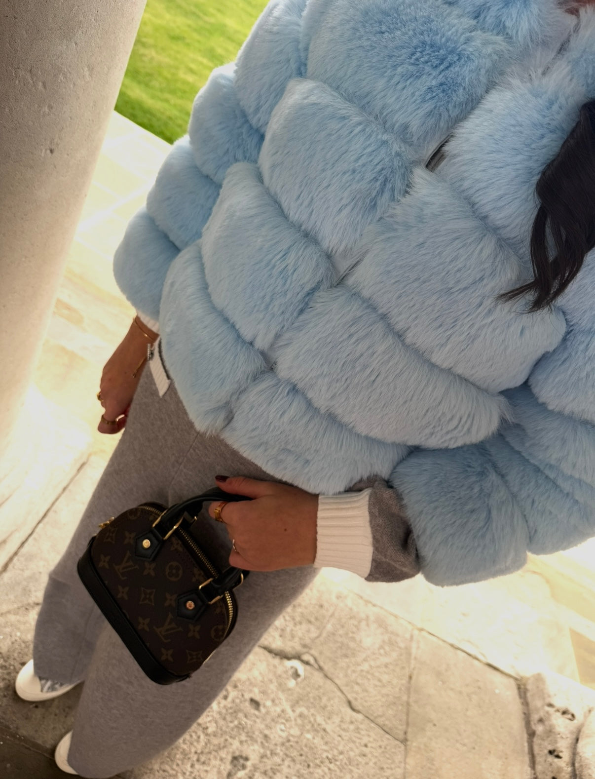 Baby Blue Premium Faux Fur Jacket - 4 Row Sleeve