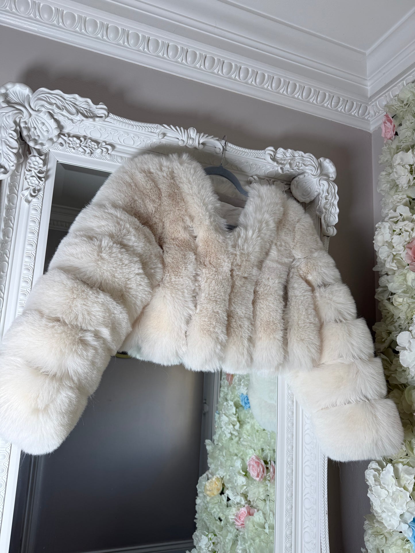 Winter White Premium Faux Fur Vertical Style Jacket