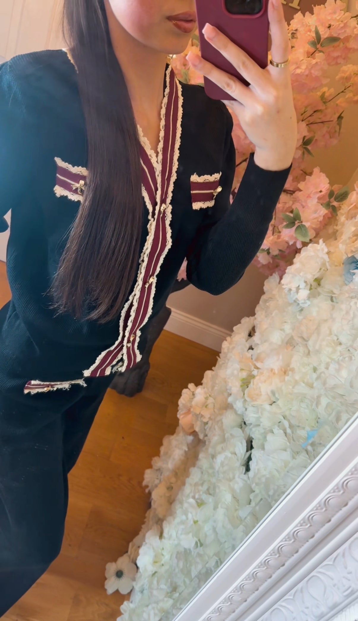 Danielle - gold bow button lace trim set