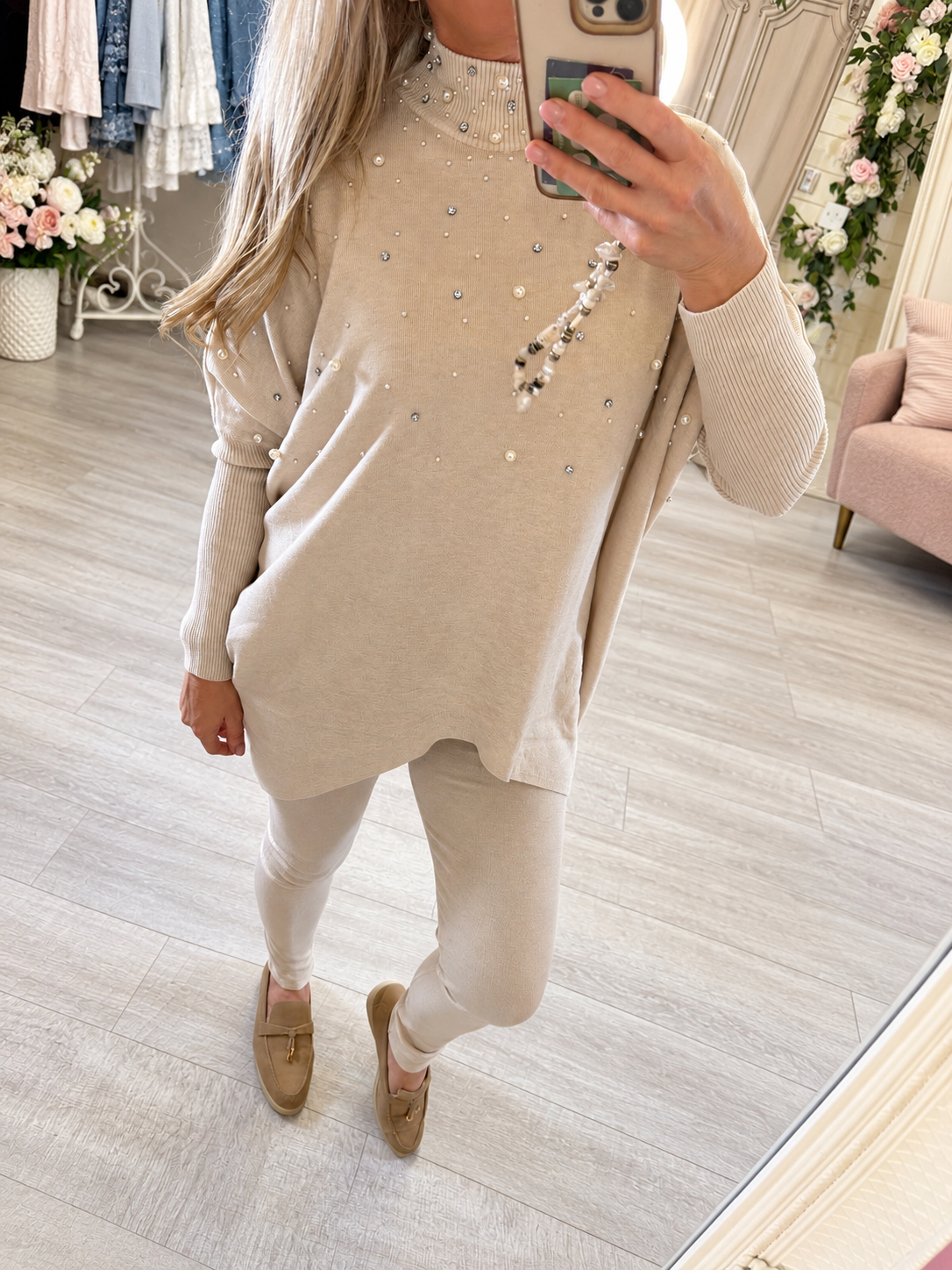 Pearl & Diamonte Hi Low Slim Leg Lounge Set