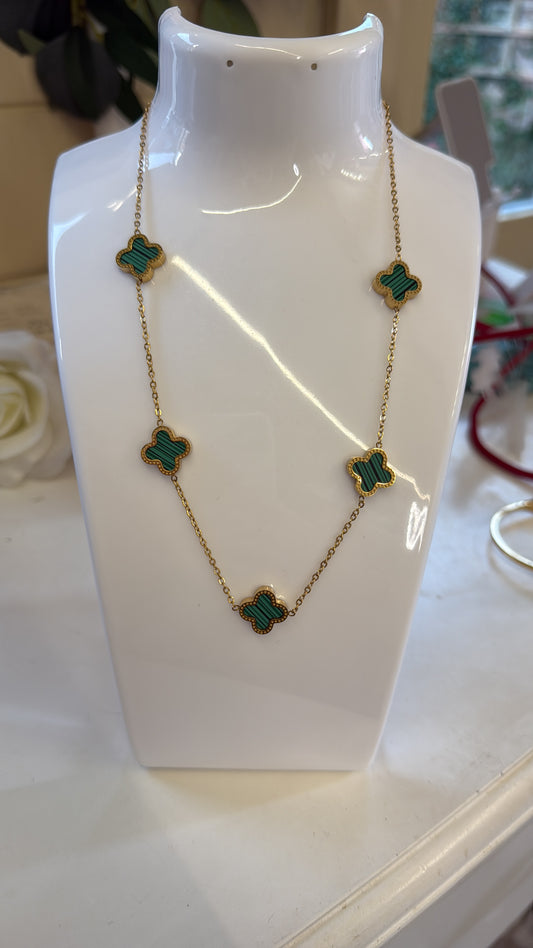 CLOVER Necklace - Green and Gold