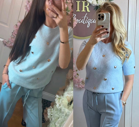 Cupid Gold Heart Short Sleeve Jumper - 5 Colours