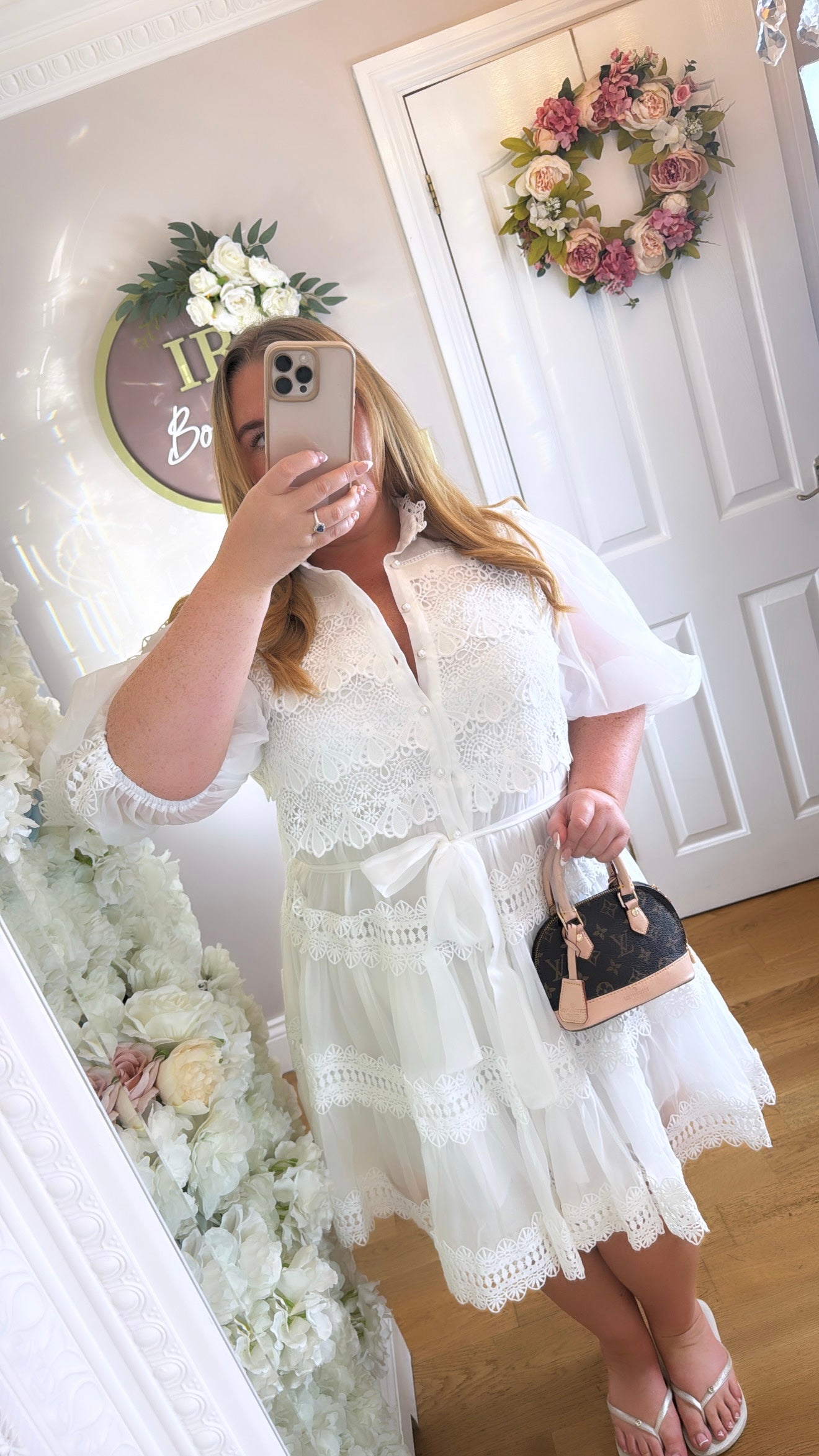 VIENNA- Lined Lace Dress with Pearl Buttons - One size upto 18