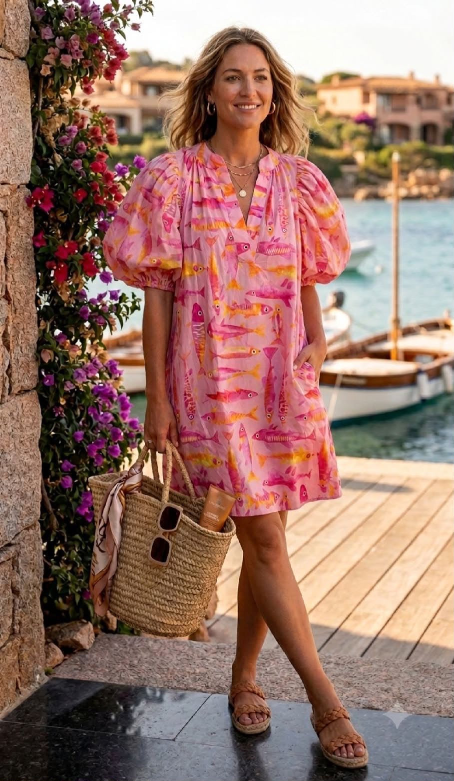 Ocean Puff Sleeve Dress