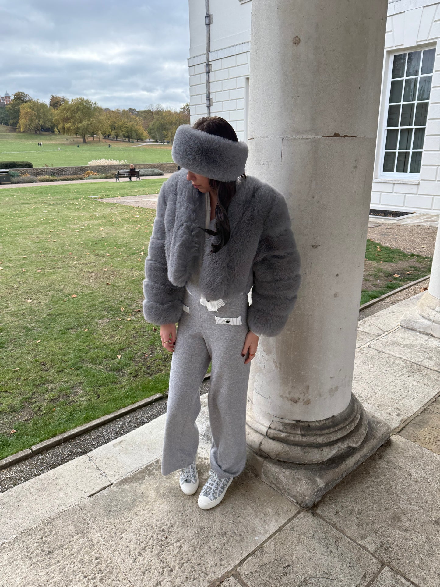 Grey Premium Faux Fur Vertical Style Jacket