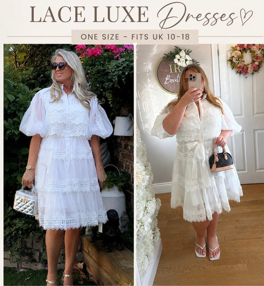 VIENNA- Lined Lace Dress with Pearl Buttons - One size upto 18