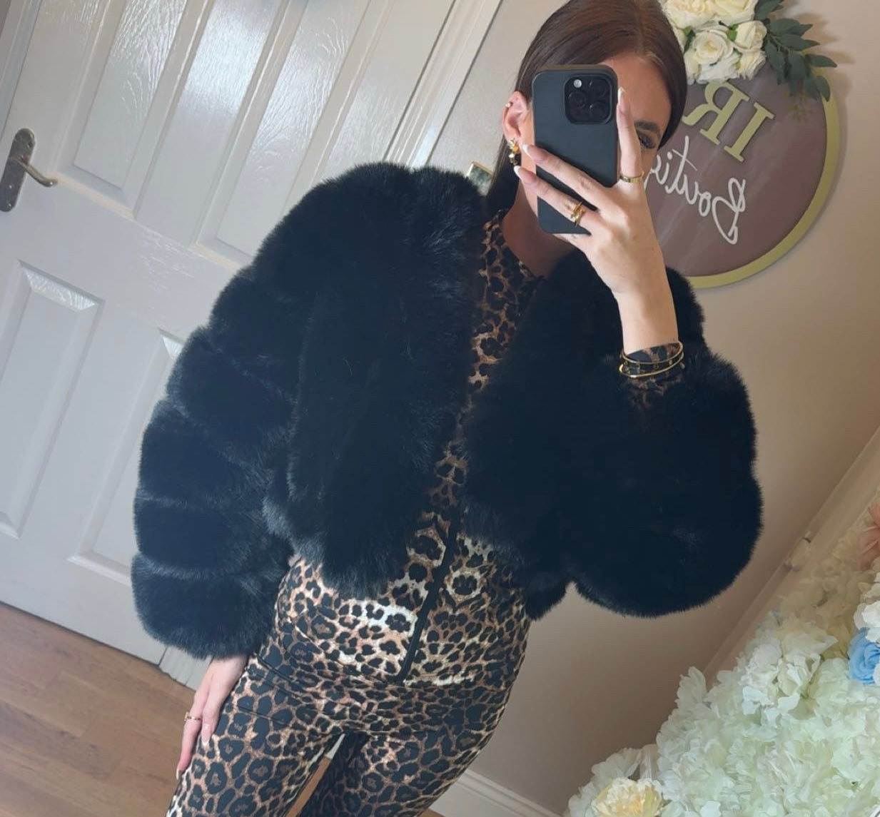 Black Faux Fur Vertical Style Jacket