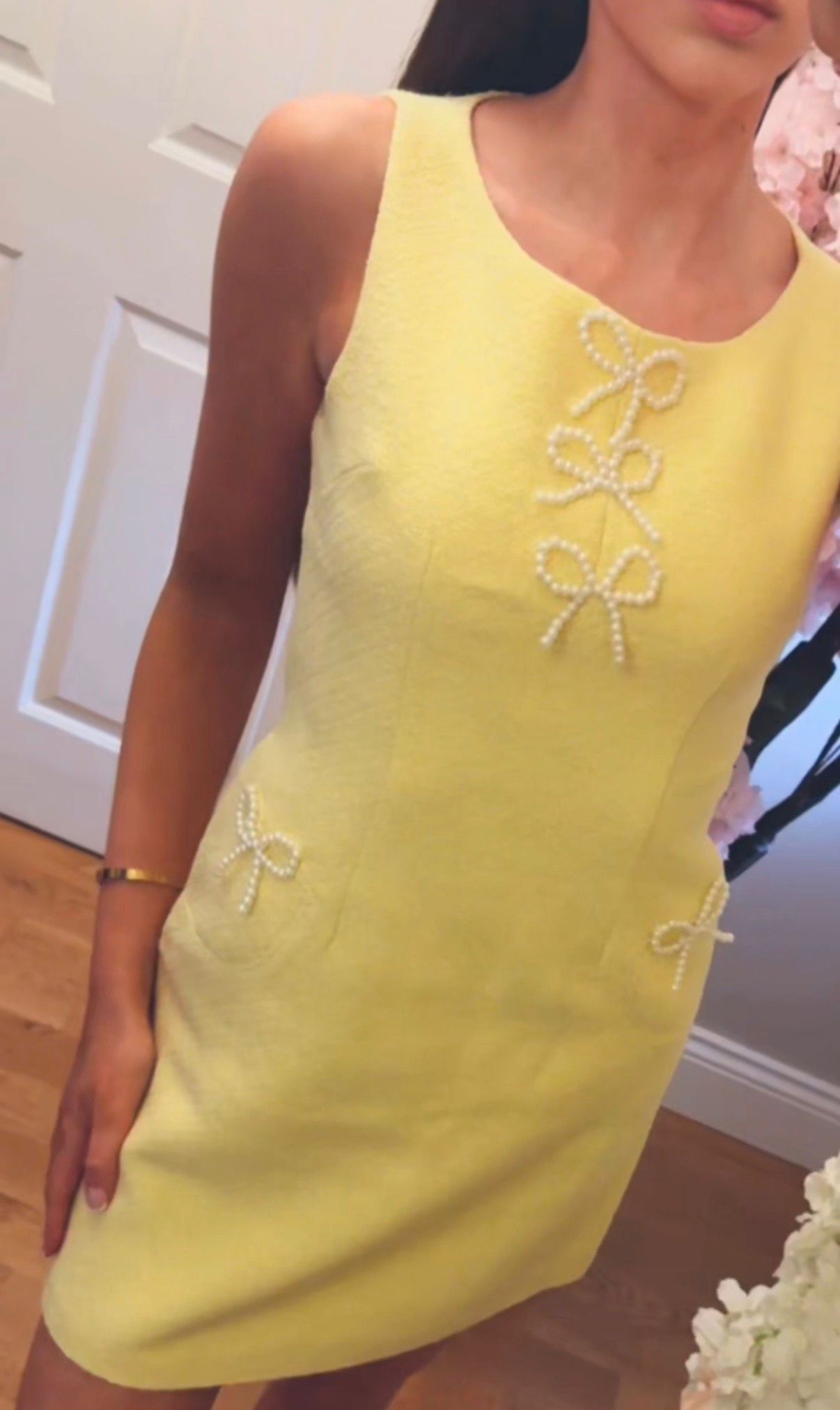CARRIE-ANN - Lemon Bow Dress With Pearls