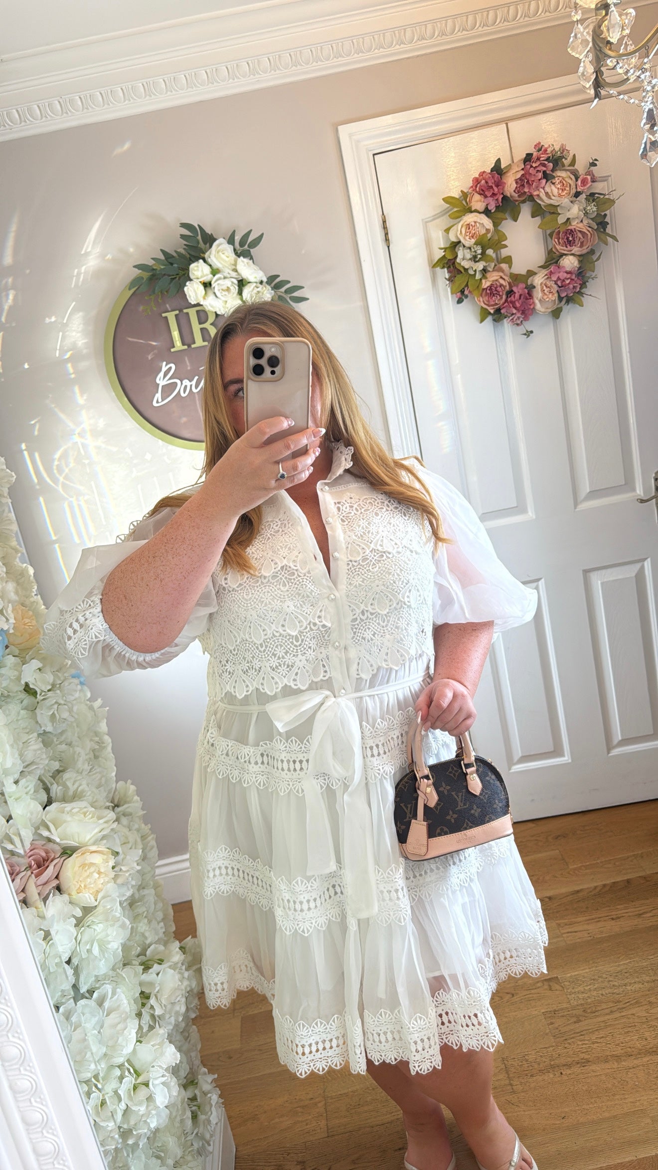 VIENNA- Lined Lace Dress with Pearl Buttons - One size upto 18
