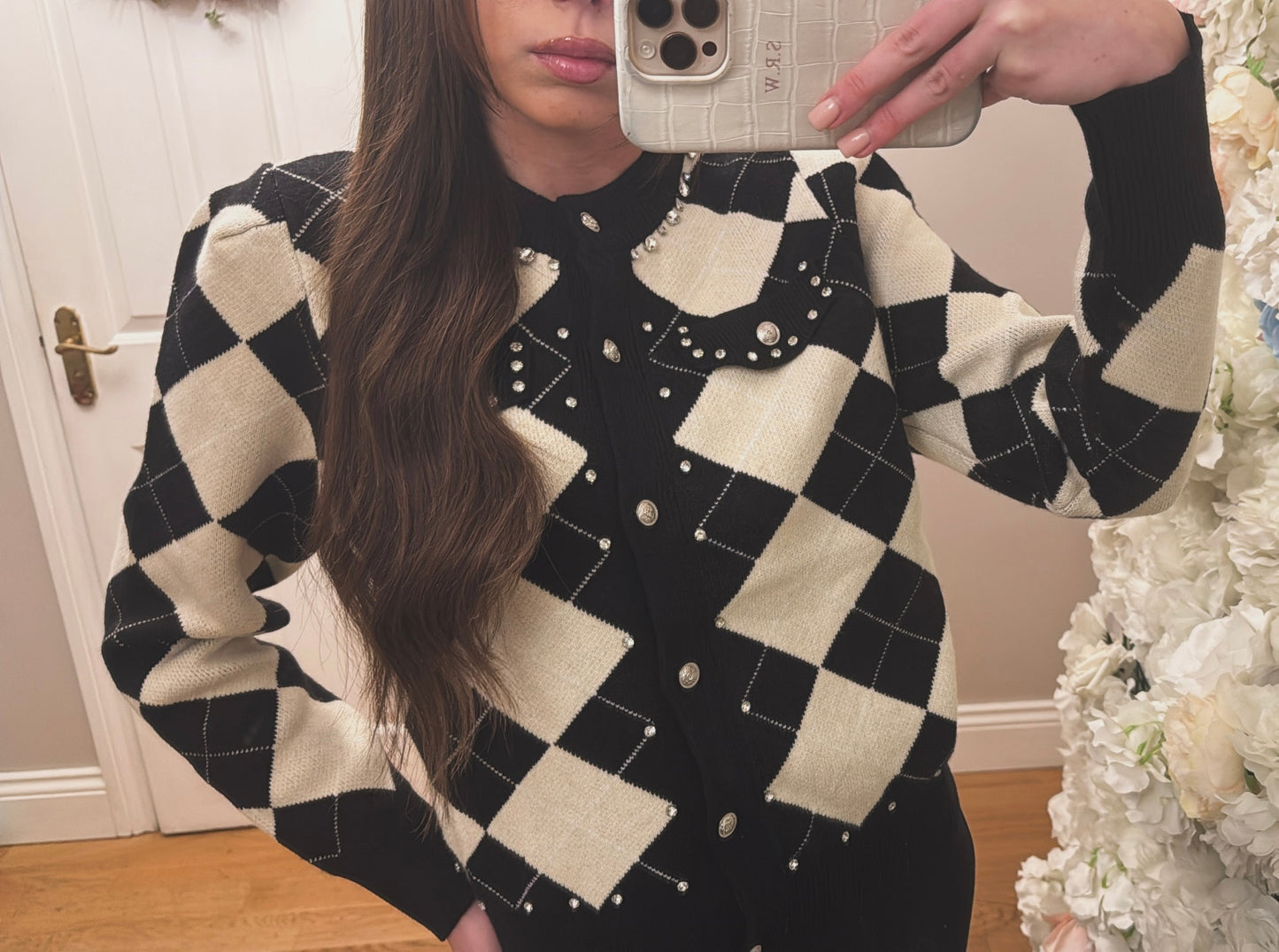 Chequered Diamonte Cardigan - 2 Colours