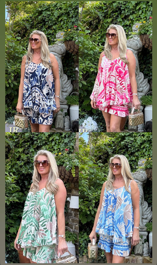 PALMA - Pleated Short Set - 4 Colours - One size upto 16