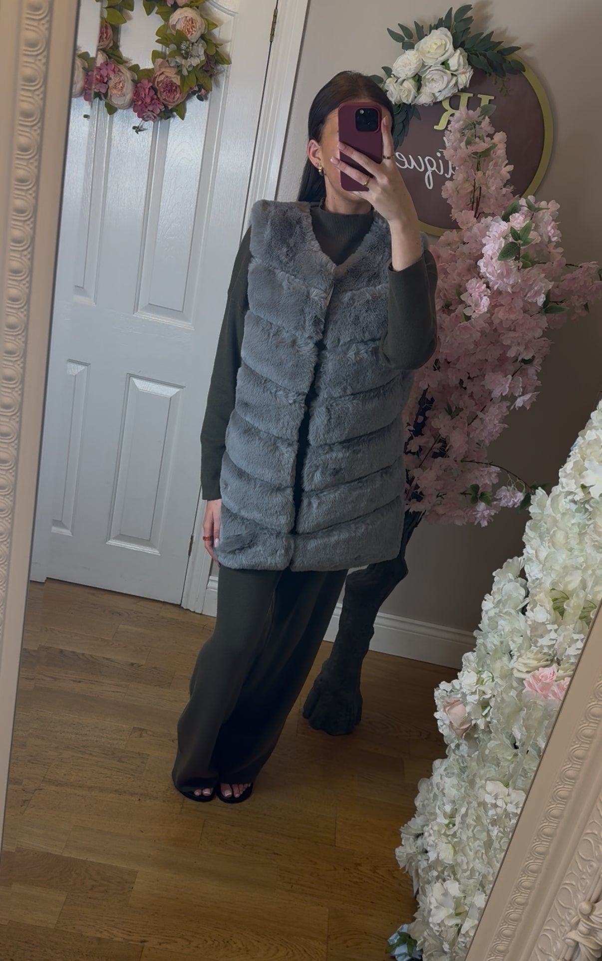 Charcoal Grey Faux Fur Long Line Gilet With Pockets