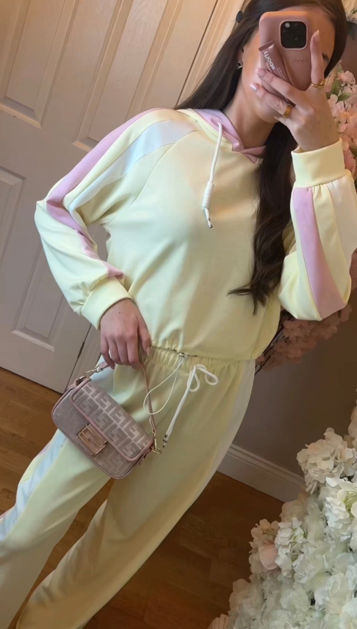 Lucille Tracksuit - Drawstring Two-Piece Set | Pink & Yellow