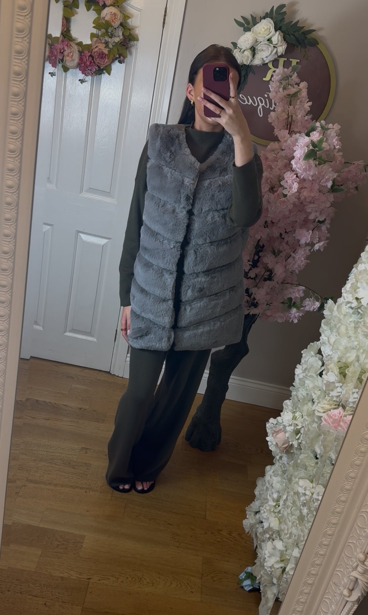 Charcoal Grey Faux Fur Long Line Gilet With Pockets