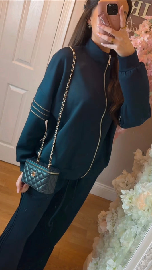 Amber Tracksuit - Full Zip Two-Piece Set with Gold Trim | 4 Colours