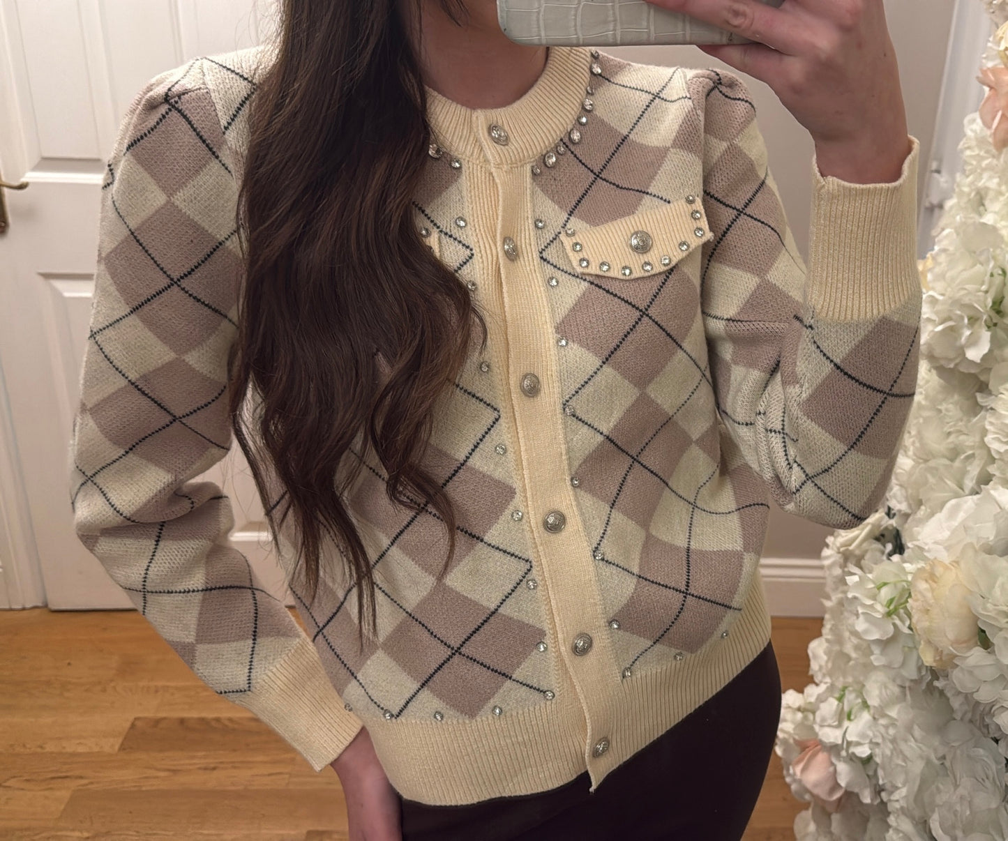 Chequered Diamonte Cardigan - 2 Colours