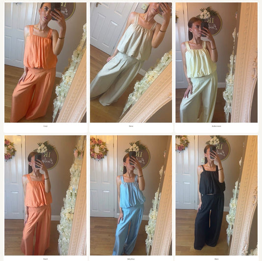 JODIE - Bubble hem top and pleated wide leg trouser co-ord - 6 colours