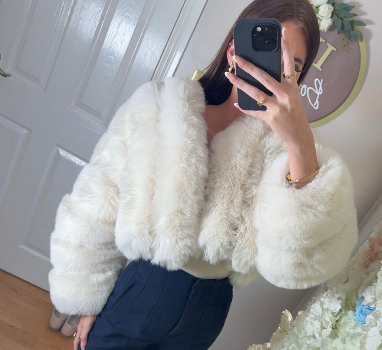 Winter White Premium Faux Fur Vertical Style Jacket