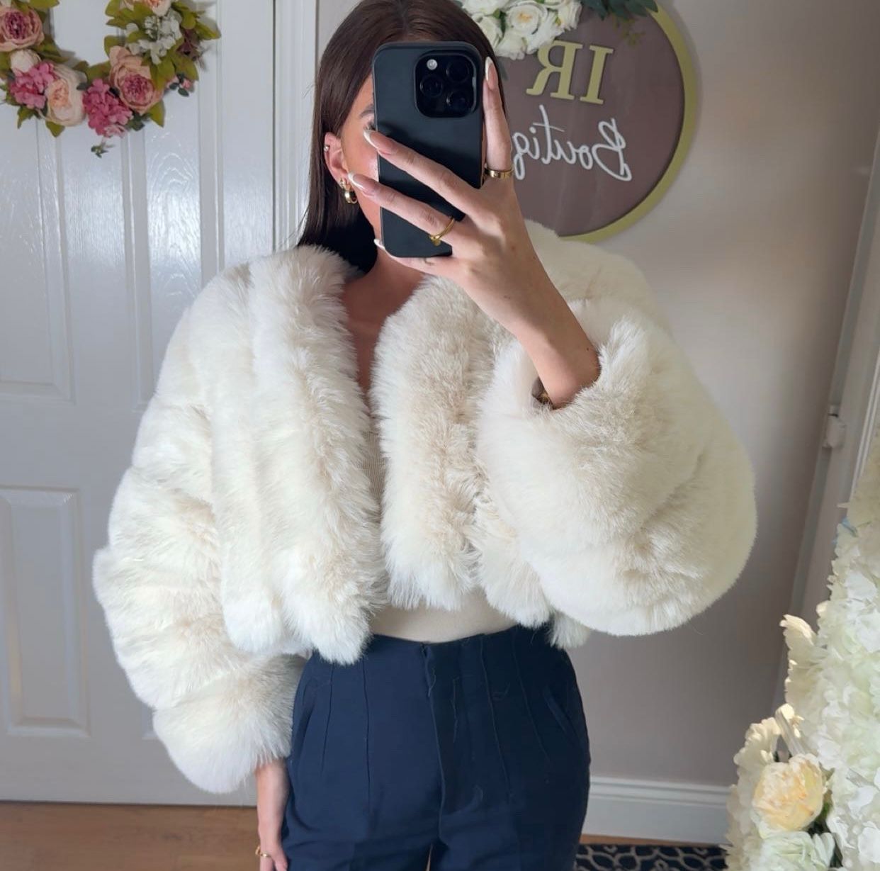 Winter White Premium Faux Fur Vertical Style Jacket