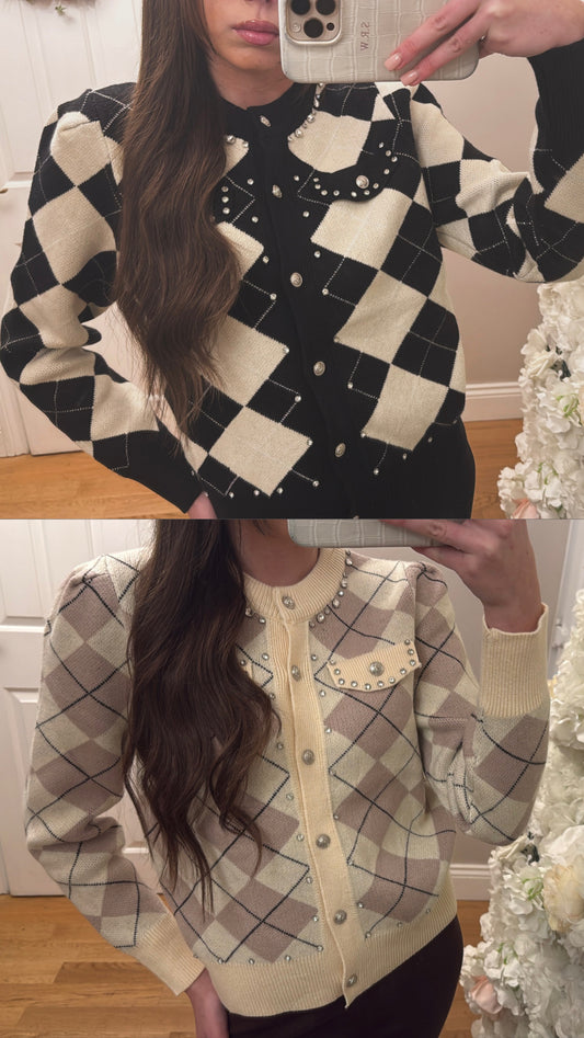 Chequered Diamonte Cardigan - 2 Colours
