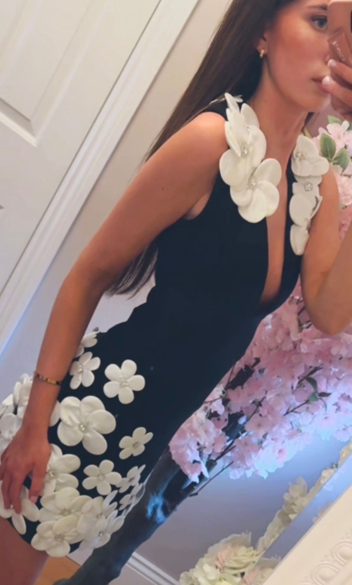 ELLIE-MAY - Black Crystal Flower Bandage Dress