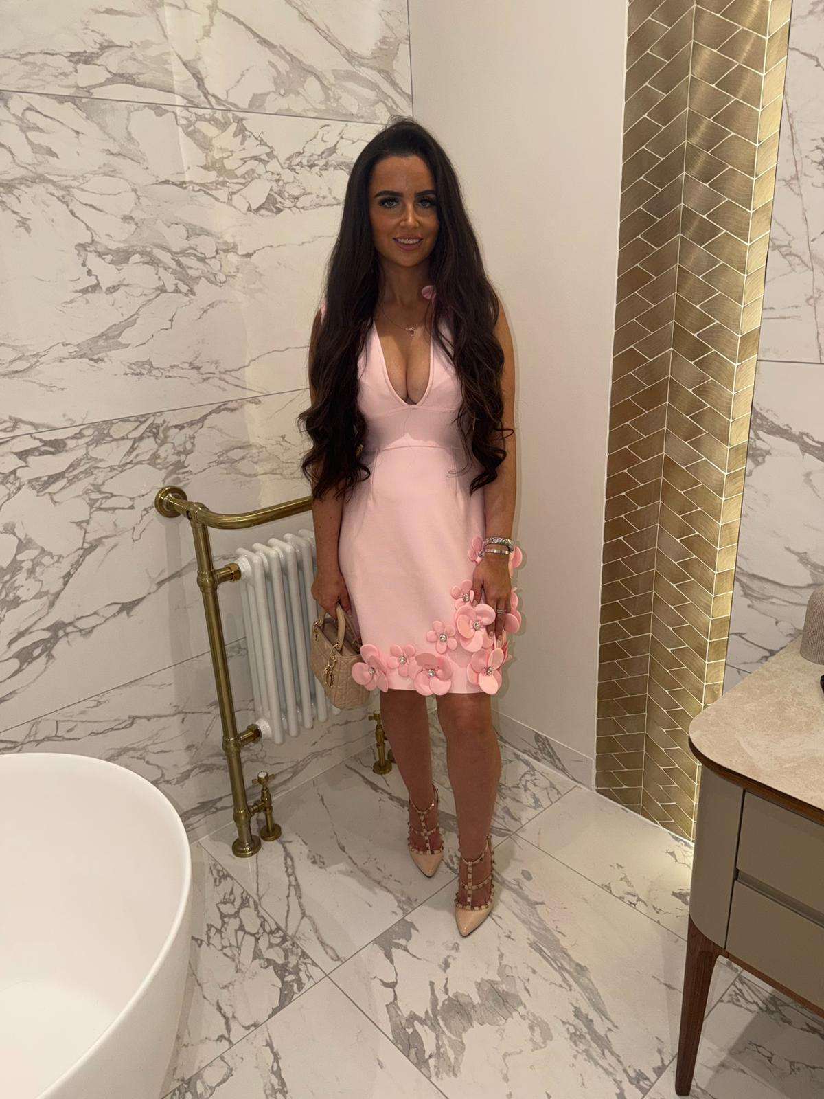 ELLIE-MAY - Pink Crystal Flower Bandage Dress