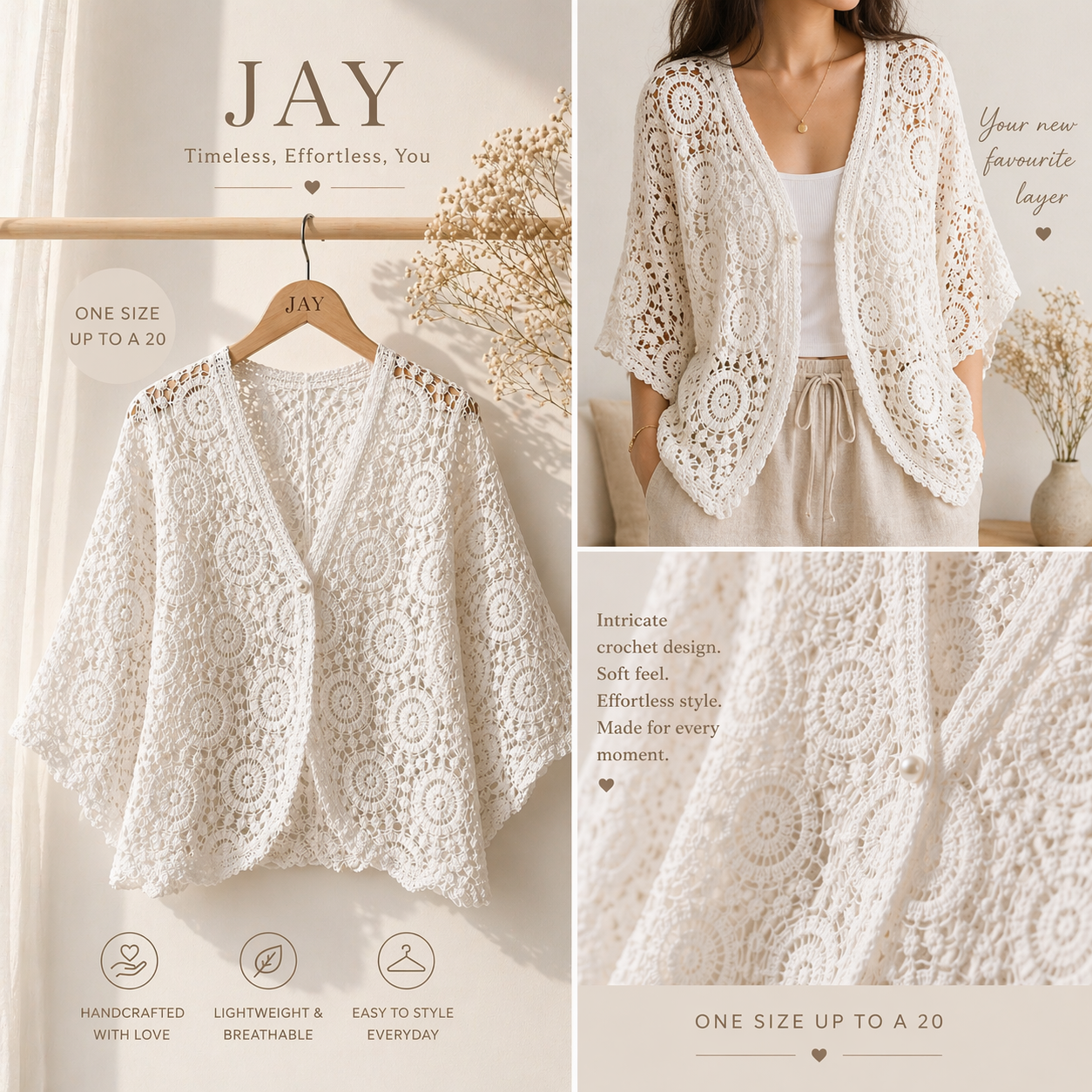 JAY - Crochet Cardigan - one size upto 16/18