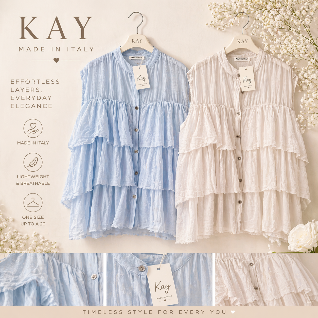 KAY - Tiered Ruffle Top - One size upto 16-18