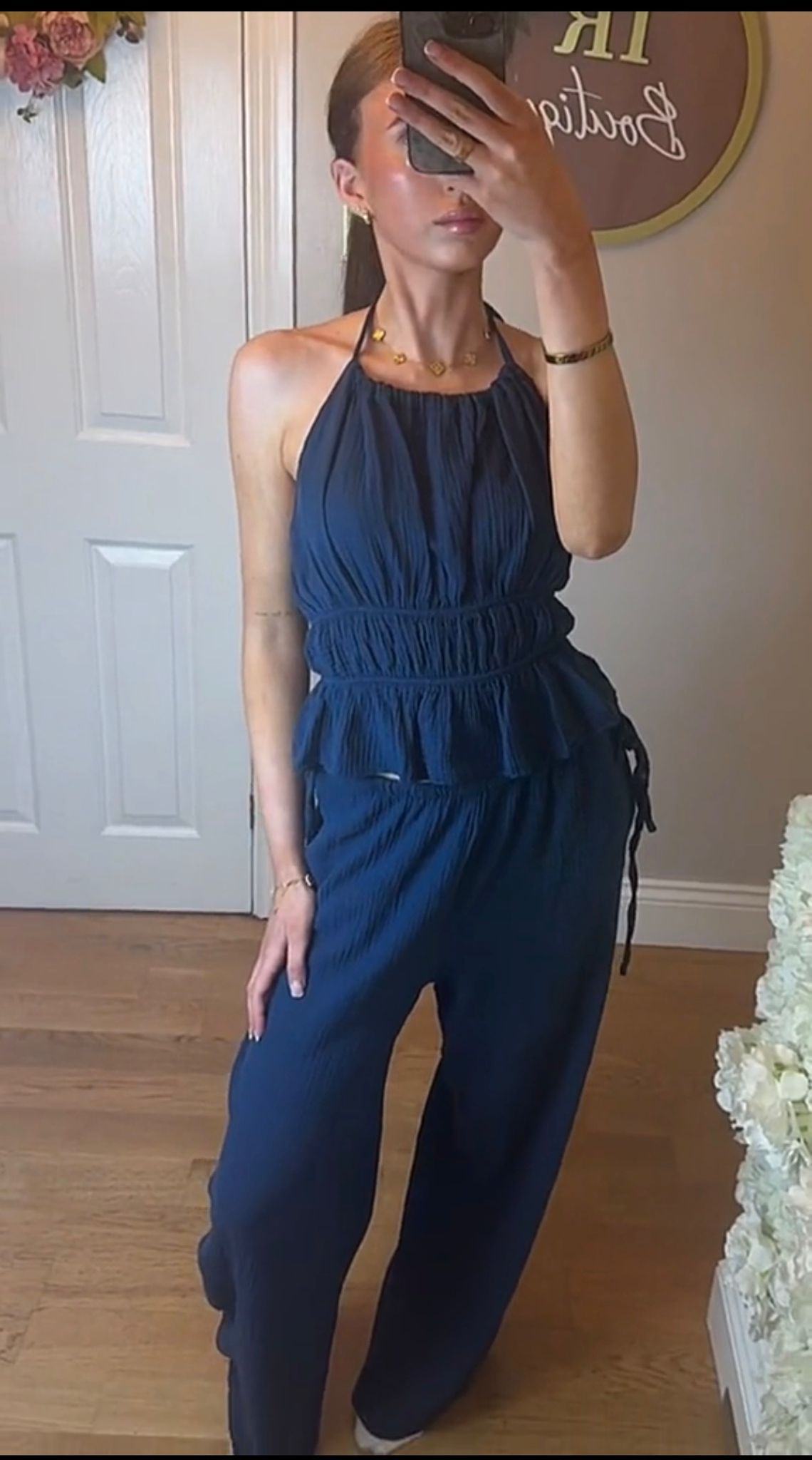 JENNIFER - Halter-neck and ruffle cheese cloth trouser co-ord - 7 Colours