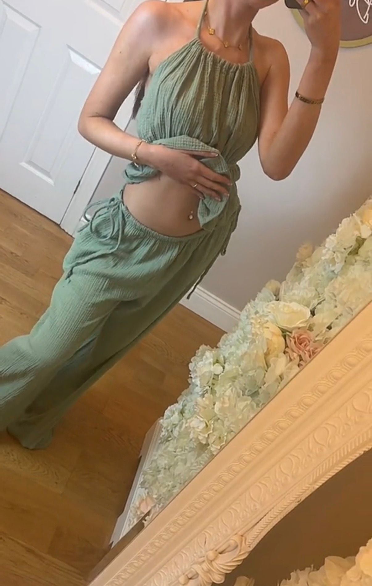 JENNIFER - Halter-neck and ruffle cheese cloth trouser co-ord - 7 Colours