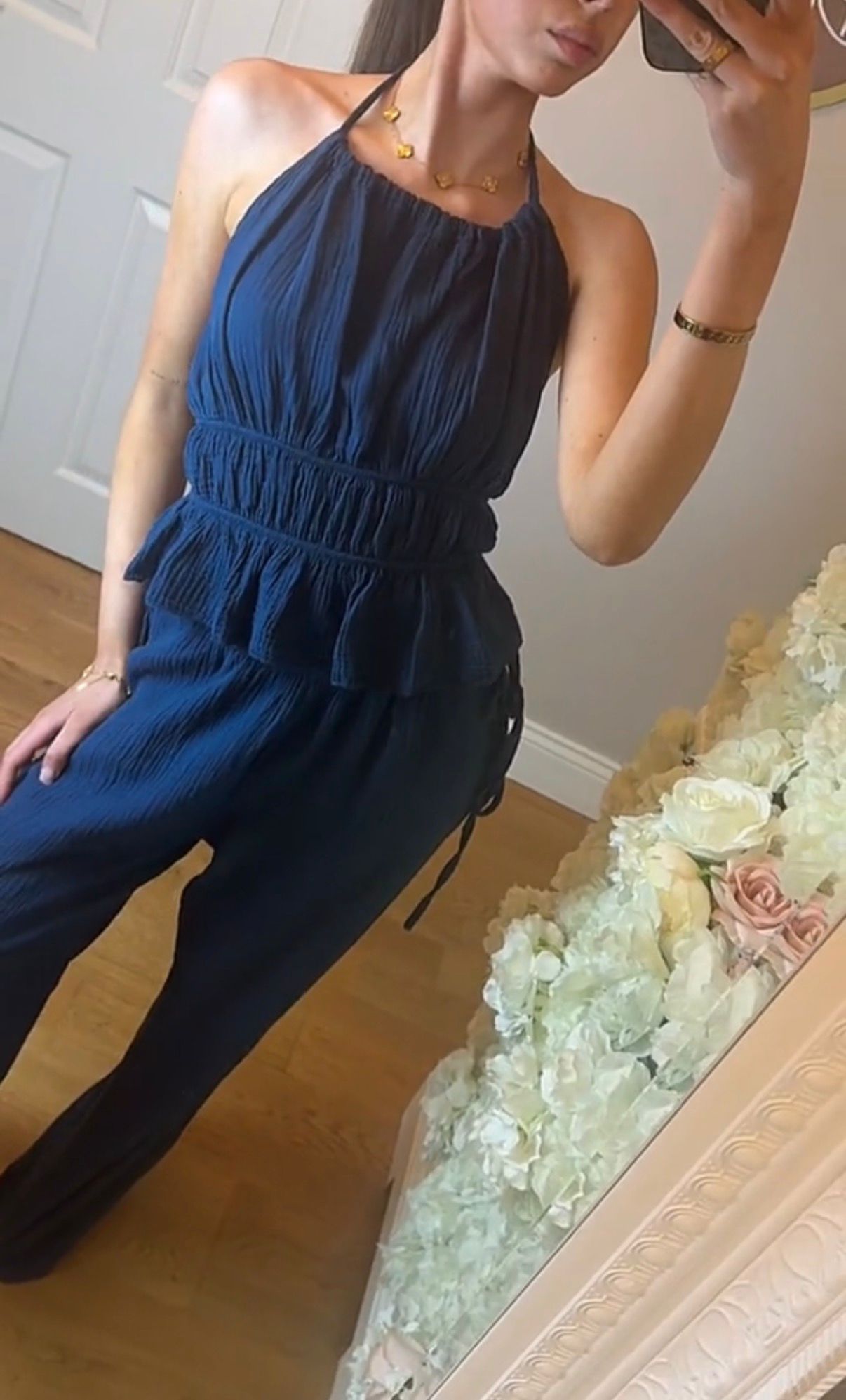 JENNIFER - Halter-neck and ruffle cheese cloth trouser co-ord - 7 Colours