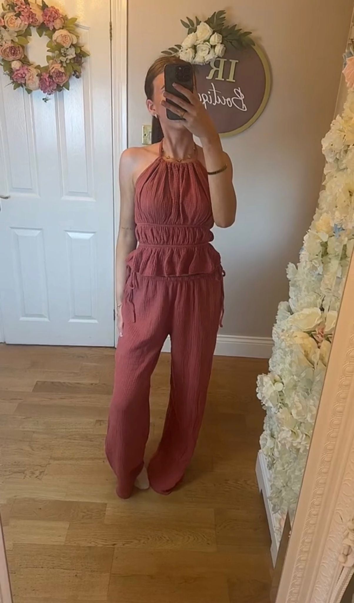 JENNIFER - Halter-neck and ruffle cheese cloth trouser co-ord - 7 Colours