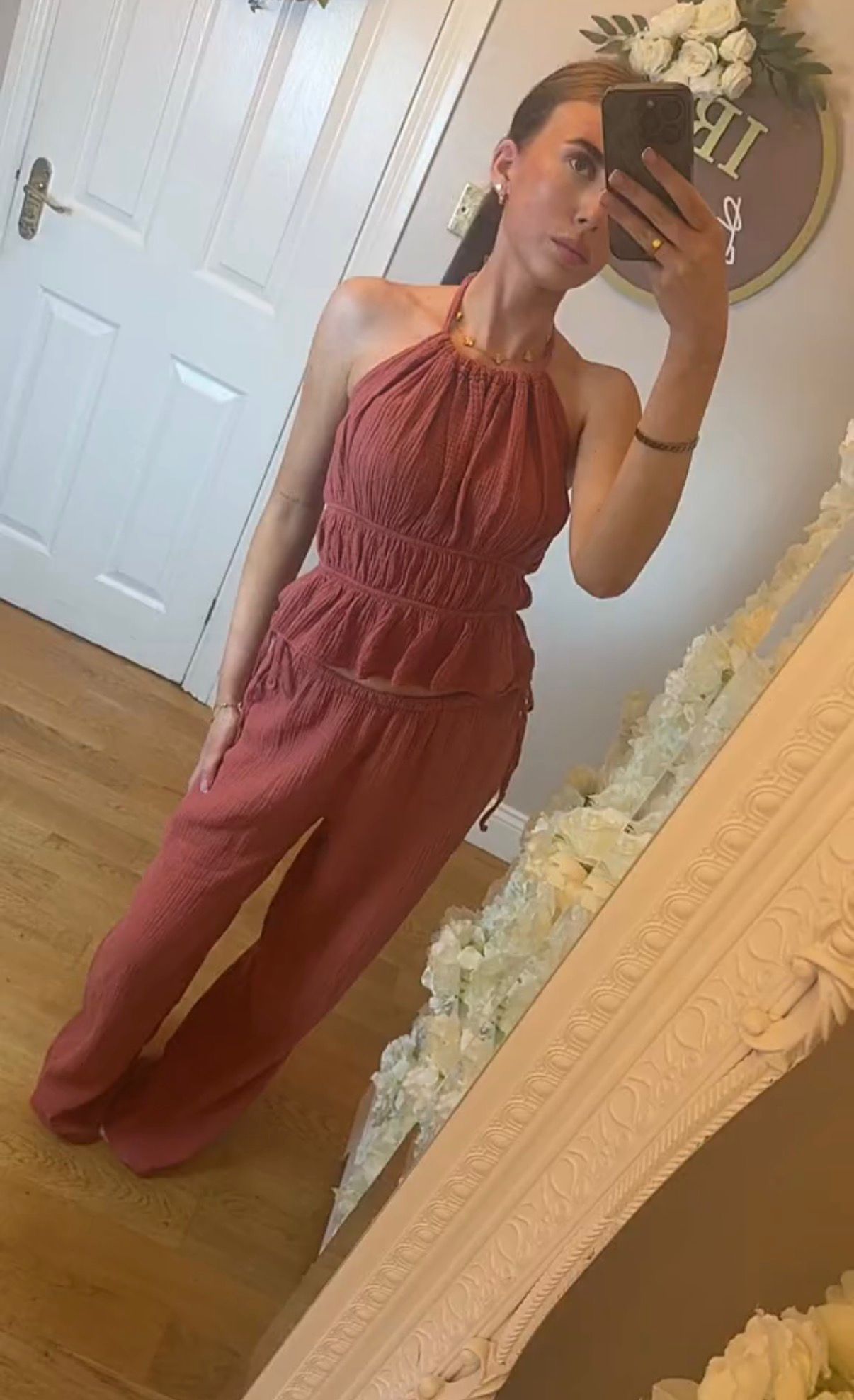JENNIFER - Halter-neck and ruffle cheese cloth trouser co-ord - 7 Colours