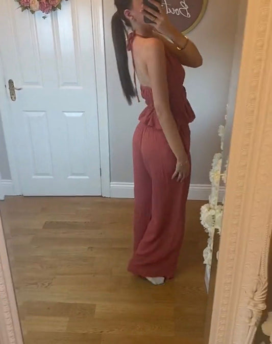 JENNIFER - Halter-neck and ruffle cheese cloth trouser co-ord - 7 Colours