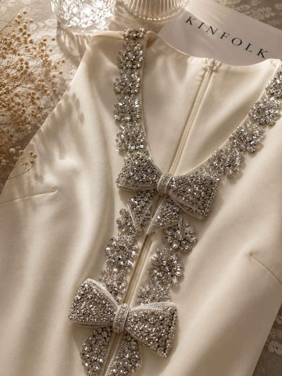 MONROE- Embellished Bow Peplum Hem Dress