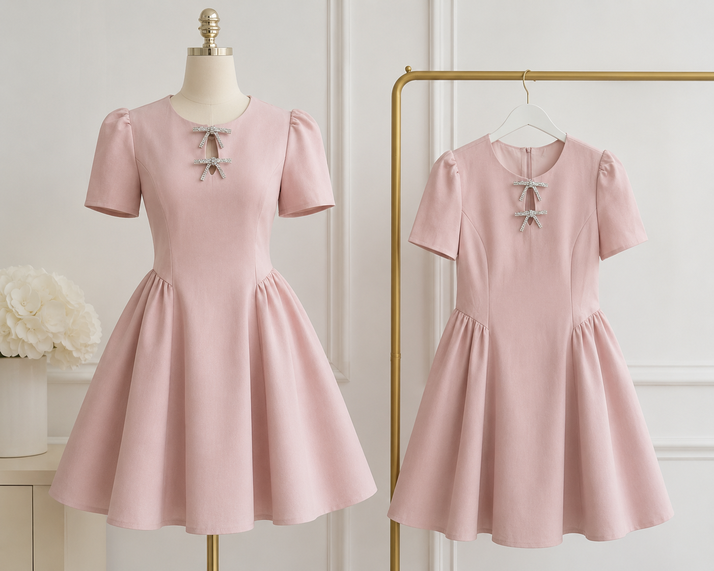 MOLLY - Diamonte bow full skirt dress - 2 colours