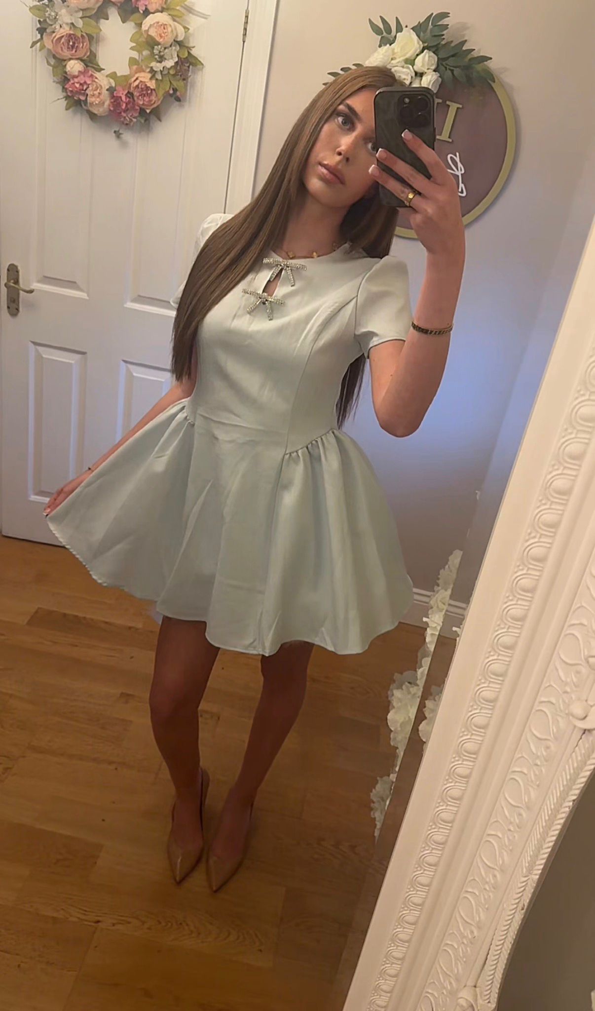 MOLLY - Diamonte bow full skirt dress - 2 colours