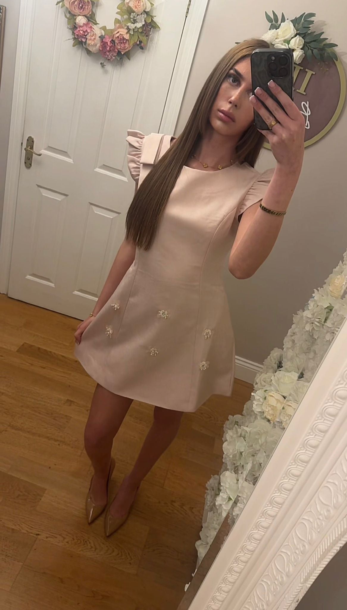 ELEANOR - Flower Embellishment Dress With Bow