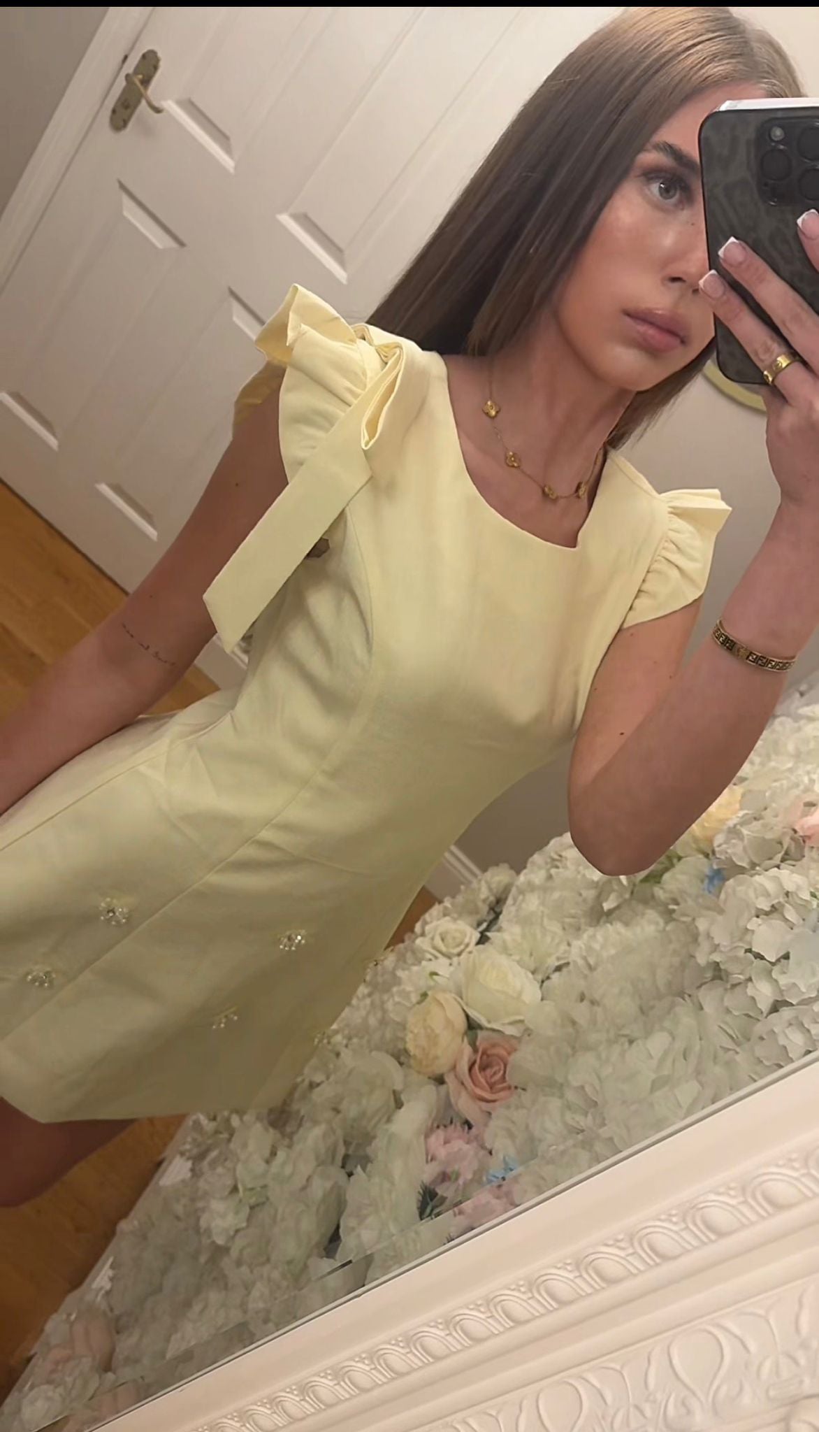 ELEANOR - Flower Embellishment Dress With Bow