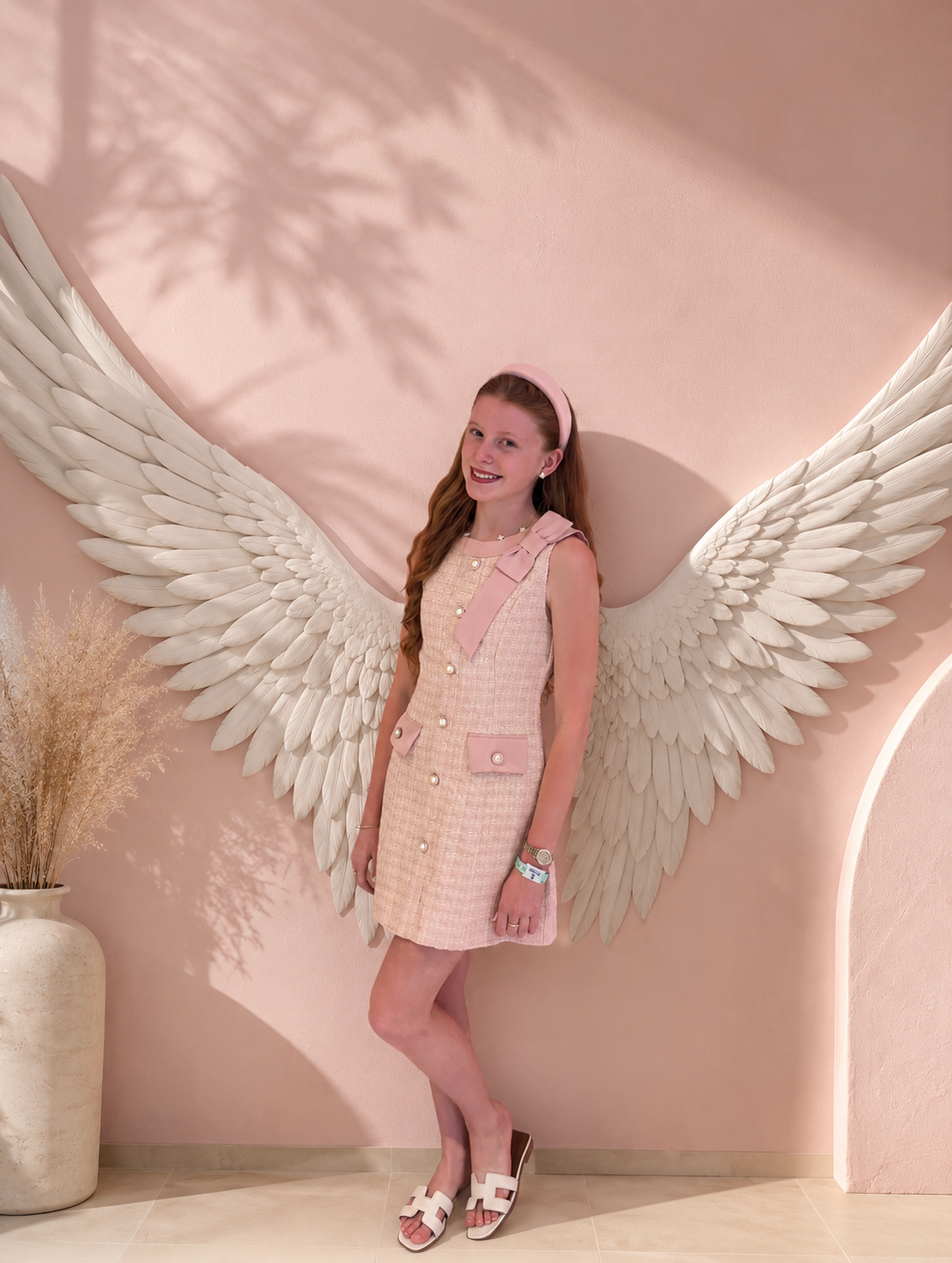 HAZEL - Tweed Pearl Button Bow Dress