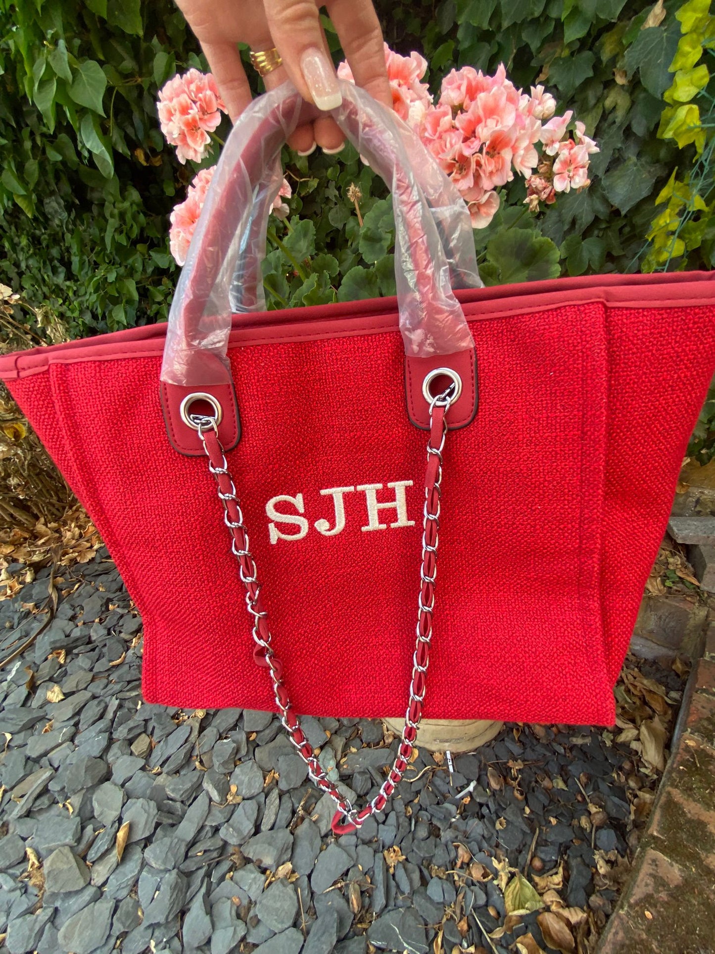 Medium Canvas Personalised Embroidered Tote Bag - RED