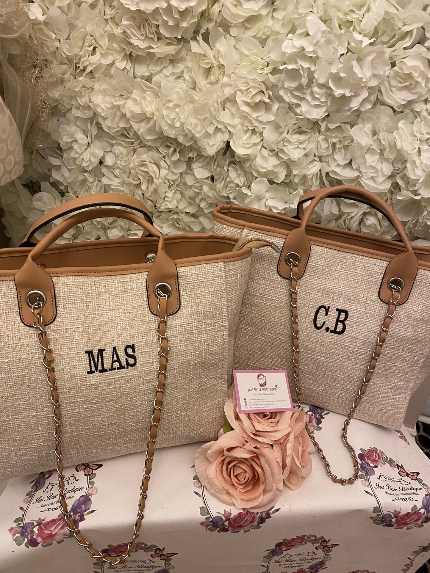Medium Canvas Personalised Embroidered Tote Bag - TAN TRIM