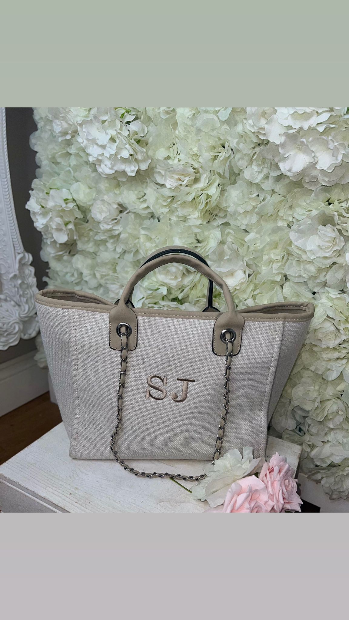 Medium Canvas Personalised Embroidered Tote Bag - BEIGE