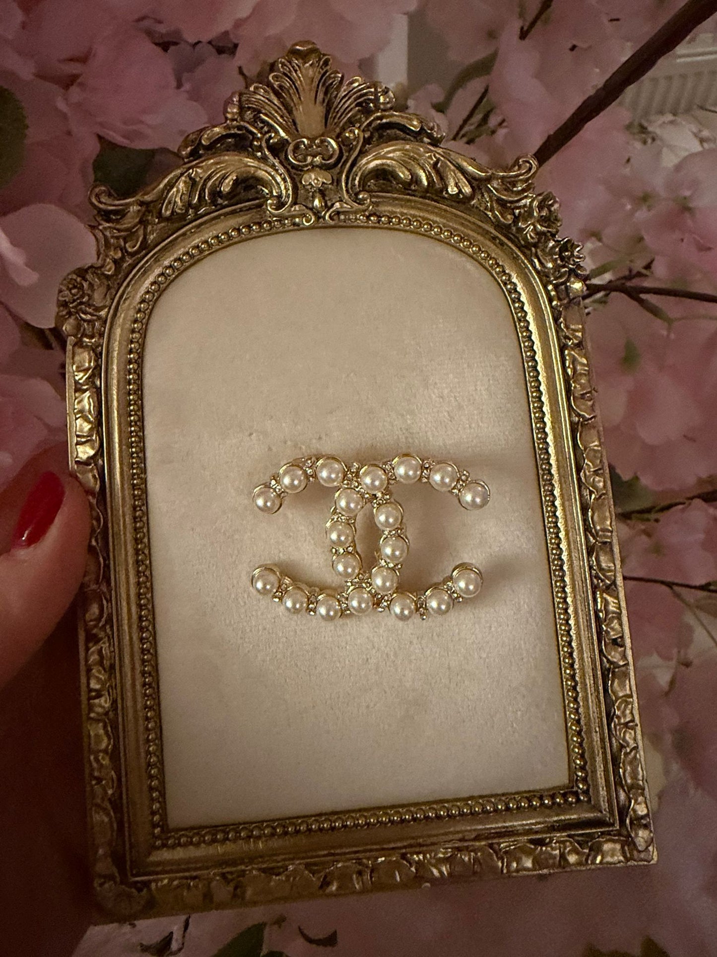 C Pearl Diamonte Brooch - Gold