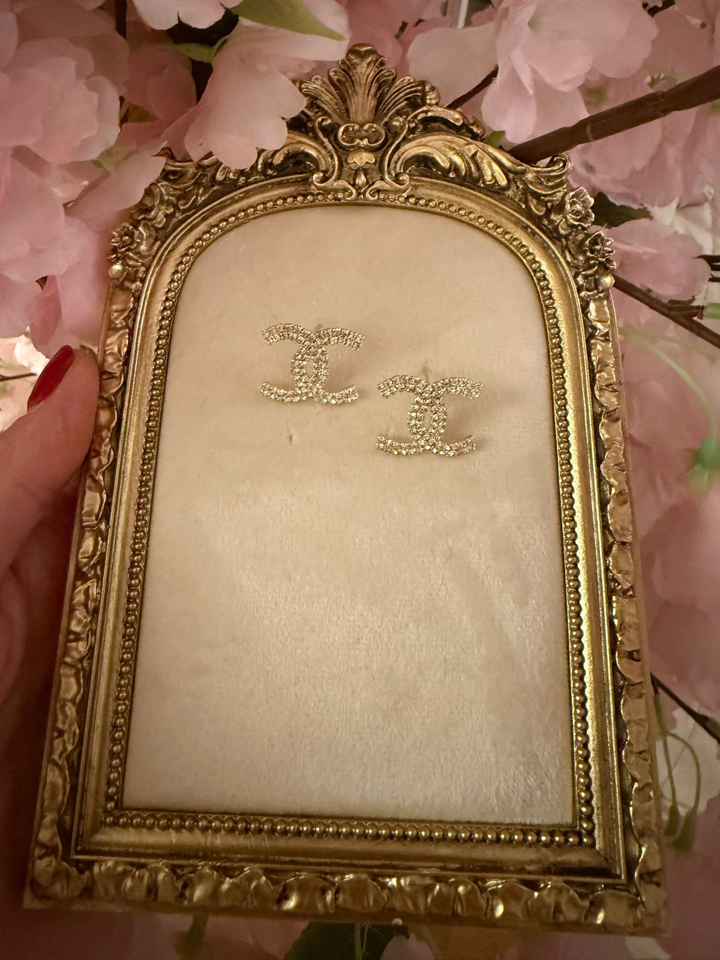 CC Large Earrings - Silver Crystal