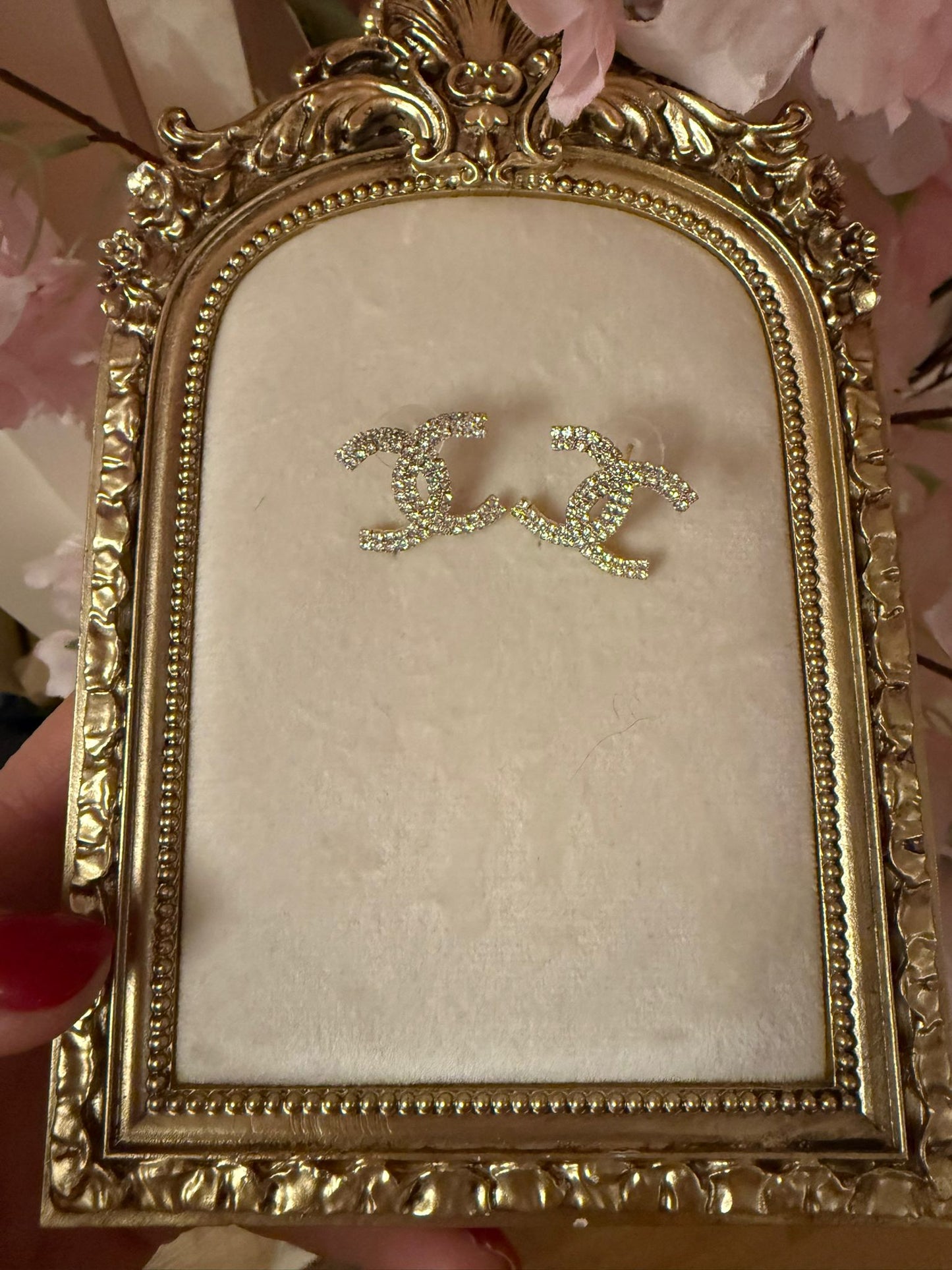 CC Large Earrings - Gold Crystal