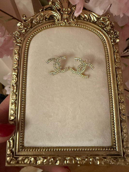 CC Large Earrings - Gold Crystal