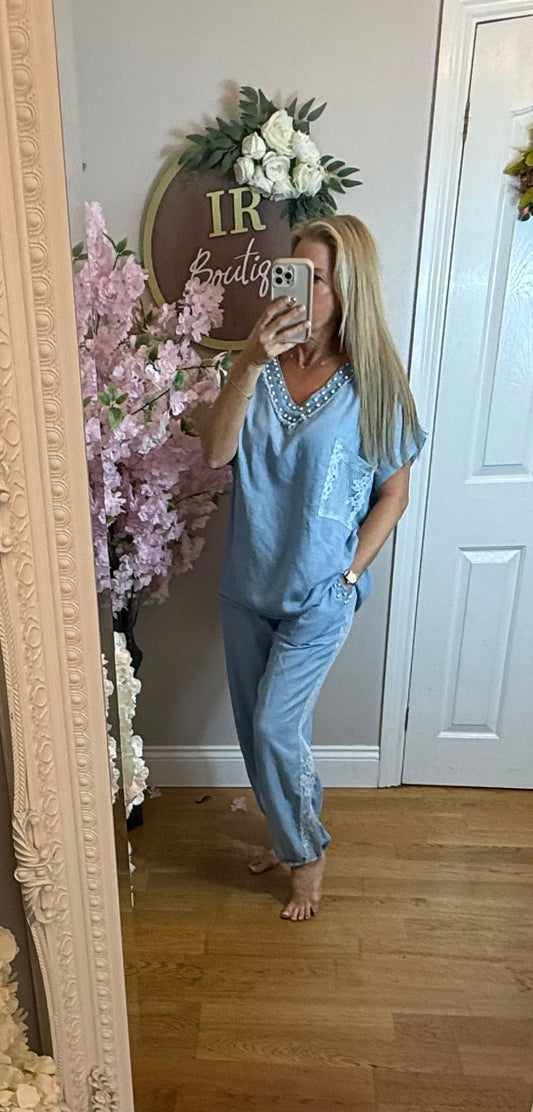 DENISE - Light denim chambray blue co ord