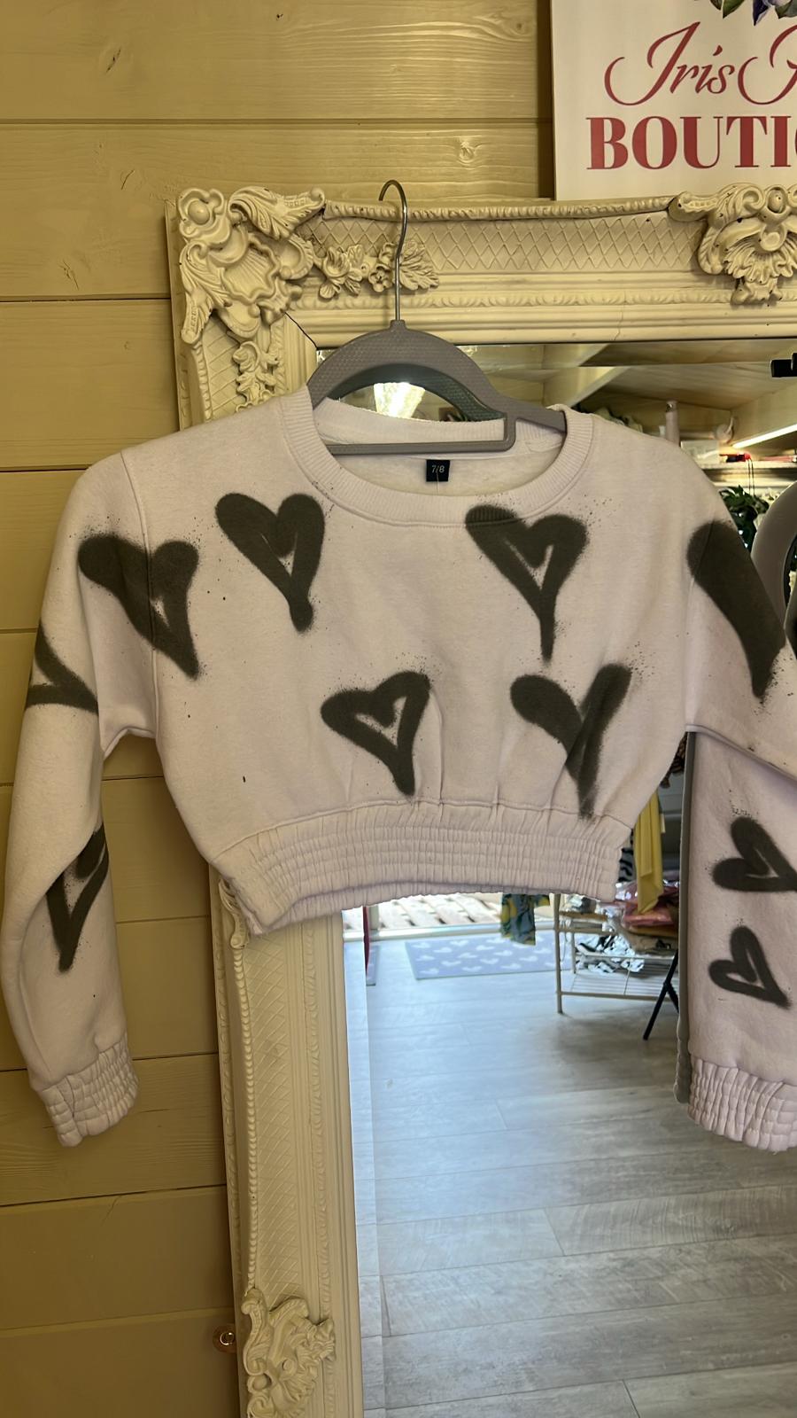 Girls Graffiti Short Co-ord Set White/Grey Heart Design