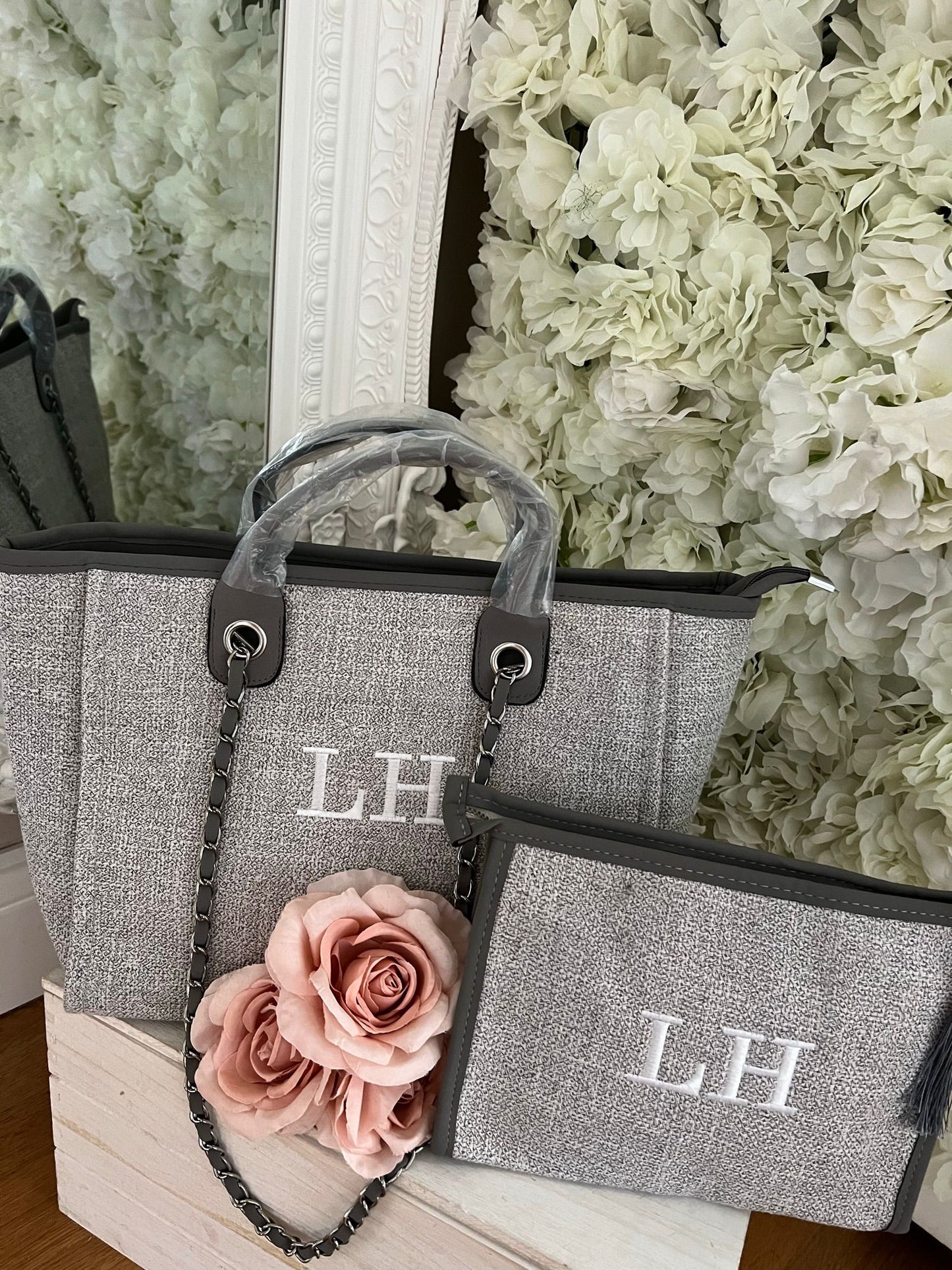 Medium Canvas Personalised Embroidered Tote Bag - GREY